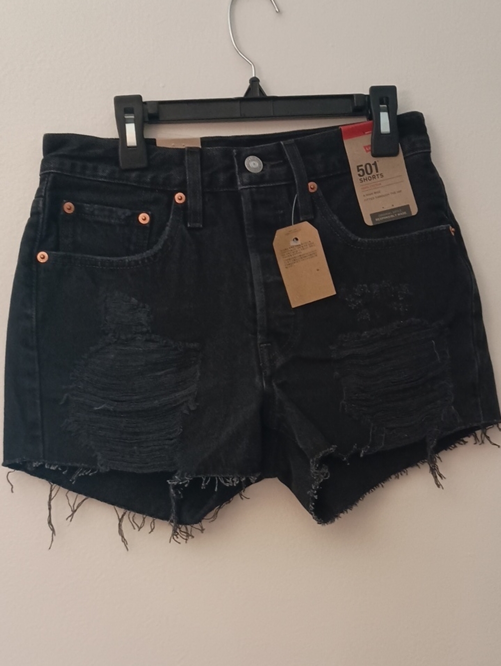 Levi's Black Distressed 501 Denim Cutoff Shorts